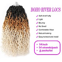 Goddess Locs Crochet Hair 14 Inch River Locs Wavy Crochet With Curly Hair In Middle And Ends Braids Hair Extensions 8 Packs14