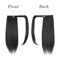 FESHFEN Straight Ponytail Extension 14 inch Pony Tails Natural Long Ponytails Wrap Around Clip in Hair Piece Synthetic Hairpieces for Women Girls, Natural Black