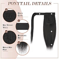 FESHFEN Straight Ponytail Extension 14 inch Pony Tails Natural Long Ponytails Wrap Around Clip in Hair Piece Synthetic Hairpieces for Women Girls, Natural Black