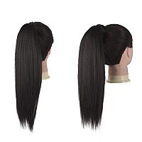 FESHFEN Straight Ponytail Extension 16 inch Pony Tails Natural Long Ponytails Wrap Around Clip in Hair Piece Synthetic Hairpieces for Women Girls