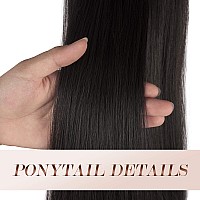 FESHFEN Straight Ponytail Extension 16 inch Pony Tails Natural Long Ponytails Wrap Around Clip in Hair Piece Synthetic Hairpieces for Women Girls