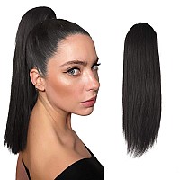 FESHFEN Straight Drawstring Ponytail Extension 14 inch Pony Tails Natural Synthetic Hairpieces Clip in Ponytails Extension for Women Girls