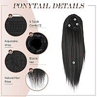 FESHFEN Straight Drawstring Ponytail Extension 14 inch Pony Tails Natural Synthetic Hairpieces Clip in Ponytails Extension for Women Girls