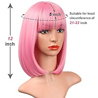 AISI BEAUTY Pink Bob Wigs with Bangs 12 Inch Short Straight Bob Wigs Colorful Synthetic Cosplay Daily Party Wig for Women