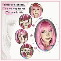 AISI BEAUTY Pink Bob Wigs with Bangs 12 Inch Short Straight Bob Wigs Colorful Synthetic Cosplay Daily Party Wig for Women