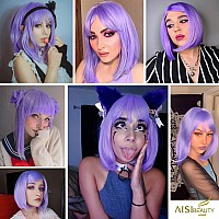 AISI BEAUTY Purple Wig with Bangs Short Straight Bob Wigs for Women 12 Inch Synthetic Colorful Cosplay Party Wig