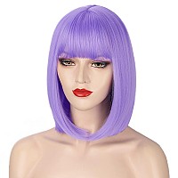 AISI BEAUTY Purple Wig with Bangs Short Straight Bob Wigs for Women 12 Inch Synthetic Colorful Cosplay Party Wig