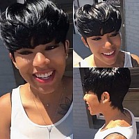 Vck Short Human Hair Wigs For Black Women Short Layered Human Hair Wigs Pixie Cut Wigs For Black Women With Bangs Layered Wigs H