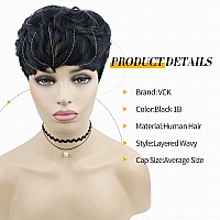 Vck Short Human Hair Wigs For Black Women Short Layered Human Hair Wigs Pixie Cut Wigs For Black Women With Bangs Layered Wigs H