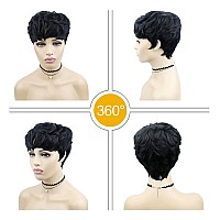 Vck Short Human Hair Wigs For Black Women Short Layered Human Hair Wigs Pixie Cut Wigs For Black Women With Bangs Layered Wigs H