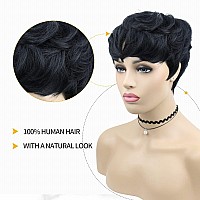 Vck Short Human Hair Wigs For Black Women Short Layered Human Hair Wigs Pixie Cut Wigs For Black Women With Bangs Layered Wigs H