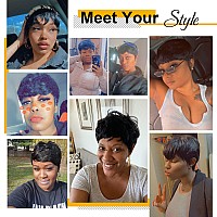 Vck Short Human Hair Wigs For Black Women Short Layered Human Hair Wigs Pixie Cut Wigs For Black Women With Bangs Layered Wigs H