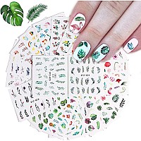 Kalolary 29Pcs Nail Stickers Water Transfer Fresh Nail Decals for Nail Art, Butterfly Palm Leaf Flower Nail Design Stickers for DIY Nails Design Manicure Tips Decorations