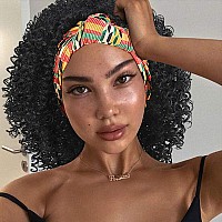 Aisaide Short Afro Curly Headband Wigs For Black Womendeep Curly Black Wigs With Headband Attached Scarf Wigs Full Wigs With Wi