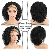 Aisaide Short Afro Curly Headband Wigs For Black Womendeep Curly Black Wigs With Headband Attached Scarf Wigs Full Wigs With Wi