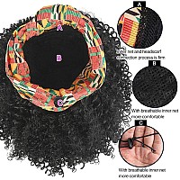 Aisaide Short Afro Curly Headband Wigs For Black Womendeep Curly Black Wigs With Headband Attached Scarf Wigs Full Wigs With Wi