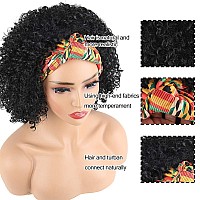 Aisaide Short Afro Curly Headband Wigs For Black Womendeep Curly Black Wigs With Headband Attached Scarf Wigs Full Wigs With Wi