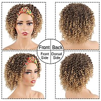 Aisaide Headband Wigs For Black Women Synthetic Short Kinky Curly Afro Golden Wig With Headband Attached Scarf Wigs Deep Curly N