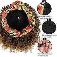 Aisaide Headband Wigs For Black Women Synthetic Short Kinky Curly Afro Golden Wig With Headband Attached Scarf Wigs Deep Curly N