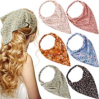 Syhood 6 Pcs Floral Elastic Hair Bandanas Boho Scarf Headband Chiffon Head Kerchief Turban With Hair Clips For Womenclassic Flo