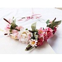 Handmade Adjustable Flower Crown Floral Headband Hair Wreath Halo Headpiece Photo Props,A16-Peach