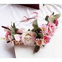 Handmade Adjustable Flower Crown Floral Headband Hair Wreath Halo Headpiece Photo Props,A16-Peach