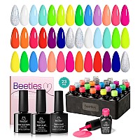 Beetles Gel Polish Set 23Pcs Summer Neon Gel Nail Polish Kit With 3Pcs Base Gel Top Coat Orange Blue Hot Pink Magenta Lemon Gre