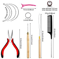 Hair Extension Tools Kit, 600 Silicone Lined Micro Rings, Micro Ring Beads Pliers, 2 Hook Needle Pulling Loop, 10 Curved Hair Needle, 4 Alligator Hair Clips, Comb and 100 Black Mini Rubber Bands