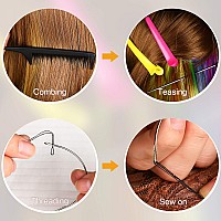 Hair Extension Tools Kit, 600 Silicone Lined Micro Rings, Micro Ring Beads Pliers, 2 Hook Needle Pulling Loop, 10 Curved Hair Needle, 4 Alligator Hair Clips, Comb and 100 Black Mini Rubber Bands