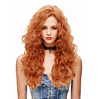 Rugelyss Long Wavy Wigs 28 Inches Natural Copper Fox Red Synthetic Kinky Curly Hair Wig For Women