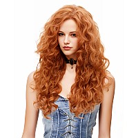 Rugelyss Long Wavy Wigs 28 Inches Natural Copper Fox Red Synthetic Kinky Curly Hair Wig For Women