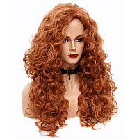 Rugelyss Long Wavy Wigs 28 Inches Natural Copper Fox Red Synthetic Kinky Curly Hair Wig For Women