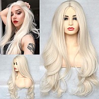 Bluple Platinum Blonde 60 Synthetic 13X4X1 Tlace Front Wig Long Natural Wavy Heat Resistant Synthetic Hair Replacement Full Wi