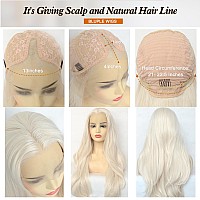 Bluple Platinum Blonde 60 Synthetic 13X4X1 Tlace Front Wig Long Natural Wavy Heat Resistant Synthetic Hair Replacement Full Wi