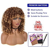 Yeame Curly Wigs For Black Women Kinky Afro Curly Wig With Bangs 2 Tone Blonde Mixed Brown Color Synthetic Heat Resistant Full