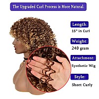 Yeame Curly Wigs For Black Women Kinky Afro Curly Wig With Bangs 2 Tone Blonde Mixed Brown Color Synthetic Heat Resistant Full