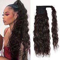 Yeame Corn Wave Ponytail Extension Clip In 22 Inch Long Wavy Curly Wrap Around Pony Tail Heat Resistant Synthetic Hairpiece Fo