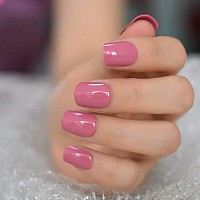 Reuseable Fake Nails High Light Shiny Gelnails Rose Pink Square Short Ladies Fingernails Manicure Art Tips 24