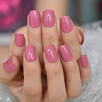 Reuseable Fake Nails High Light Shiny Gelnails Rose Pink Square Short Ladies Fingernails Manicure Art Tips 24