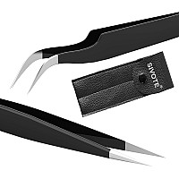 SIVOTE Lash Tweezers for Eyelash Extensions, Hand Calibrated Straight & Curved Tip, Pack of 2, Black