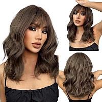 Emmor Short Curly Wigs With Bangswavy Bob Wigs For Women Heat Resistant Synthetic Wigs Shoulder Length Wigs Natural Looking Br