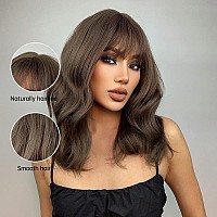 Emmor Short Curly Wigs With Bangswavy Bob Wigs For Women Heat Resistant Synthetic Wigs Shoulder Length Wigs Natural Looking Br