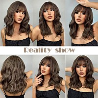 Emmor Short Curly Wigs With Bangswavy Bob Wigs For Women Heat Resistant Synthetic Wigs Shoulder Length Wigs Natural Looking Br