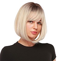 EMMOR Short Ombre Blonde Wig for Women - Natural Synthetic Hair Bob Wigs With Bang, Party Cosplay Daily Use (2pcs Free Wig Cap)