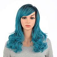 Onedor Full Head Beautiful Long Curly Wave Stunning Wig Charming Curly Costume Wigs With Fringe Teal Blue Ombre1Bts4728