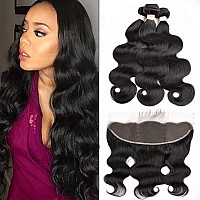 Beauhair Body Wave 3 Bundles With Frontal Human Hair Bundles With Lace Frontal 18 20 2218 Natural Black Brazilian Body Wave