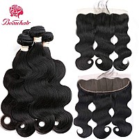 Beauhair Body Wave 3 Bundles With Frontal Human Hair Bundles With Lace Frontal 18 20 2218 Natural Black Brazilian Body Wave