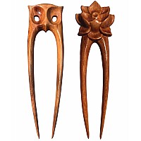 Handicraftviet Wood Hair Pin Handcarve Hair Forks For Women Two Prong Hair Sticks For Long Hair 629In Natural Color Wood U