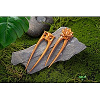 Handicraftviet Wood Hair Pin Handcarve Hair Forks For Women Two Prong Hair Sticks For Long Hair 629In Natural Color Wood U