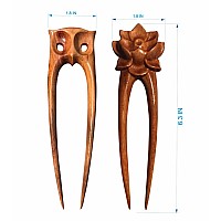 Handicraftviet Wood Hair Pin Handcarve Hair Forks For Women Two Prong Hair Sticks For Long Hair 629In Natural Color Wood U